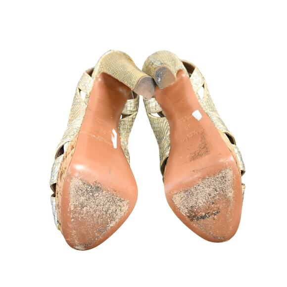 ALAIA Python Snakeskin Platform Peep Toe Heels Sandals Size 36 Gold Ankle Strap - Picture 10 of 11